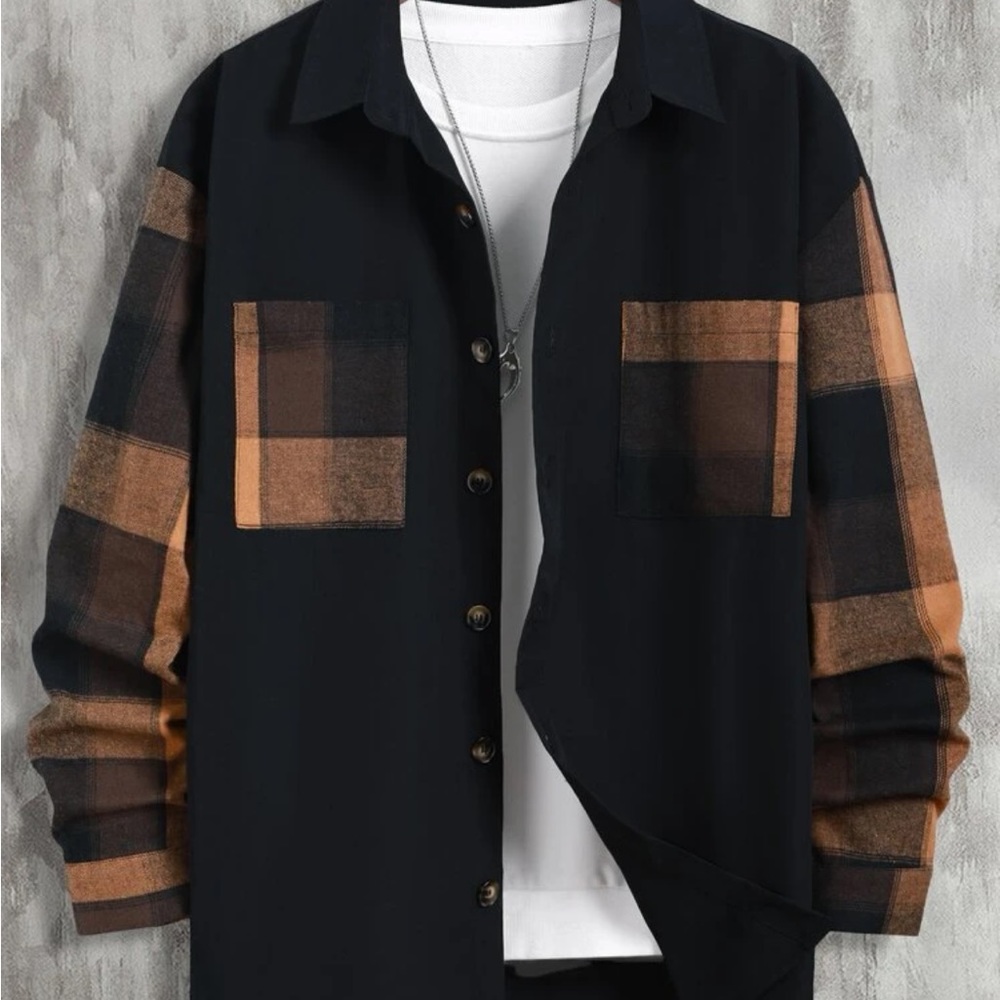 Mens Plaid Print Shirt Without Hoodie